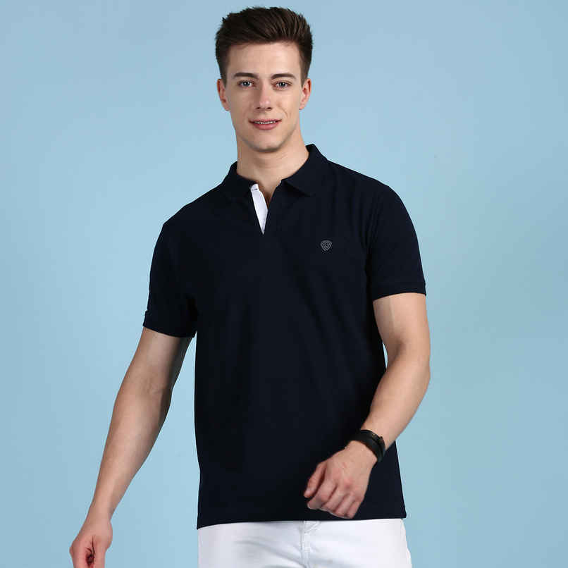 Lux Cozi Men's Solid Cotton Polo T-shirt | Navy - M