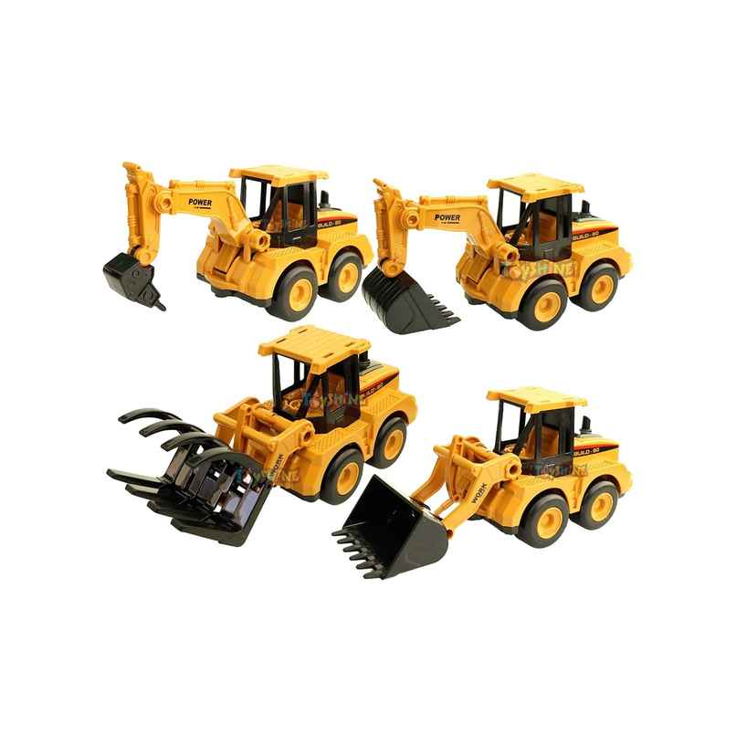 Toyshine Pack Of 4 Abs Plastic Construction Vehicle Automobile Car Toy Set, Friction Powered