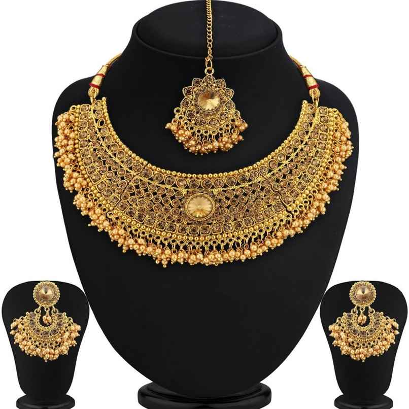 Sukkhi Traditional Pearl Gold Plated Lct Stone Choker Necklace Set For Women Sukkhi Traditional Pearl Gold Plated Lct Stone Choker Necklace Set For Women