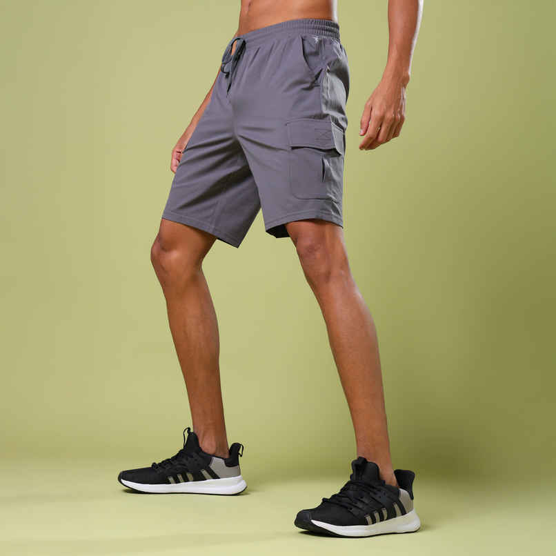 Technosport Men Poly Solid Slim Fit Sports Shorts with TS FLEXI | Iron Grey | 2XL