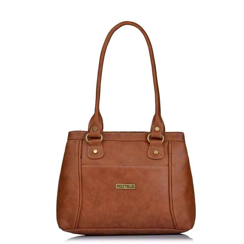 Fostelo Women's Vegan Leather Hynes Handbags Shoulder Hobo Bag Ladies Purse | Tan | Medium
