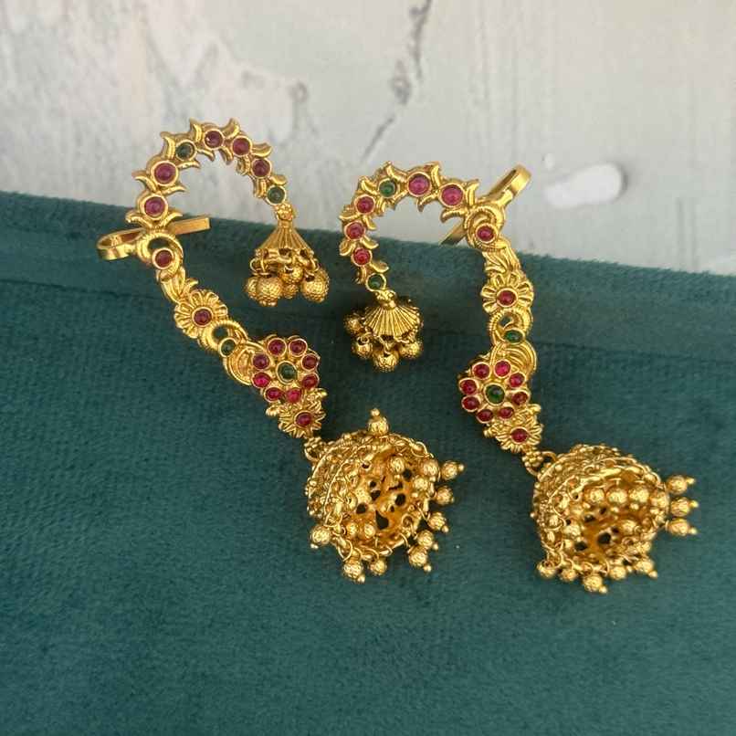The Opal Factory Temple Jewelry Karnphool Double Jhumki | Gold Multi The Opal Factory Temple Jewelry Karnphool Double Jhumki | Gold Multi