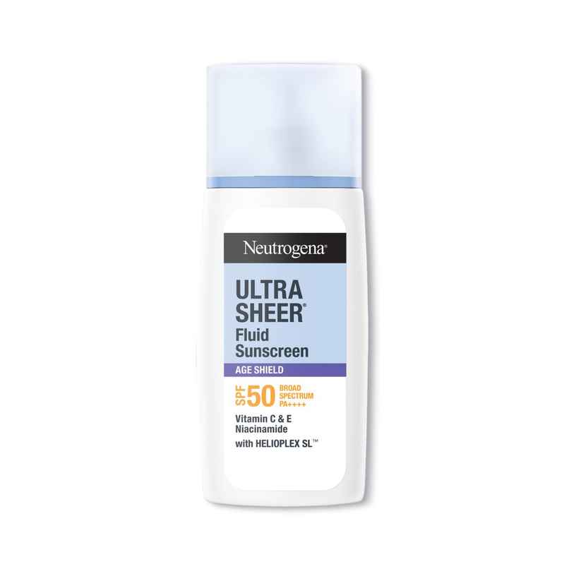 Neutrogena Ultra Sheer Age Shield Fluid Face Sunscreen SPF50+ PA++++ Hyaluronic Acid, Niacinamide Oily Skin
