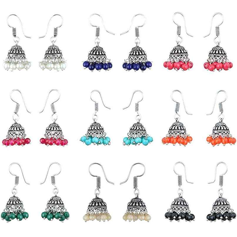 Sukkhi Exclusive Multicolor Oxidised Jhumki Earrings For Women | Combo Of 9 Sukkhi Exclusive Multicolor Oxidised Jhumki Earrings For Women | Combo Of 9