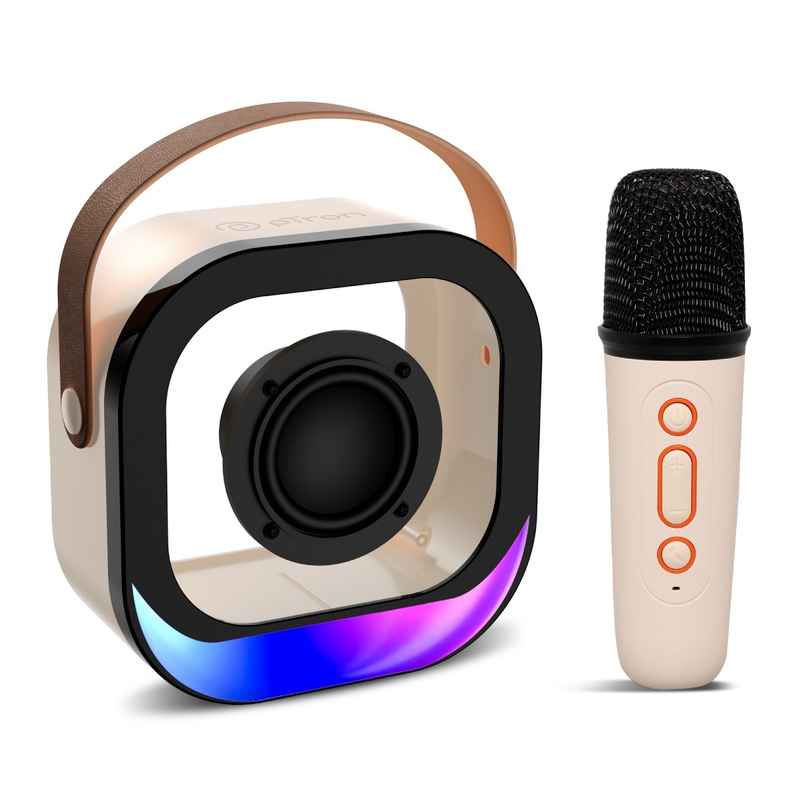 pTron Fusion Moment 10W Mini Bluetooth Speaker with Karaoke Wireless Mic & RGB Lights - Beige