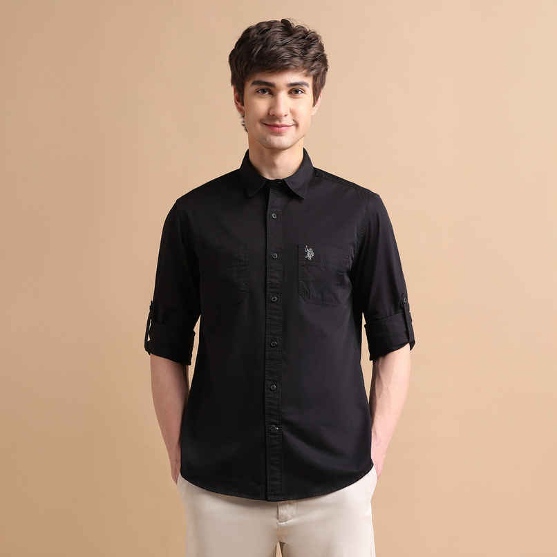 USPA Cotton Casual Shirt For Men - Black - XL