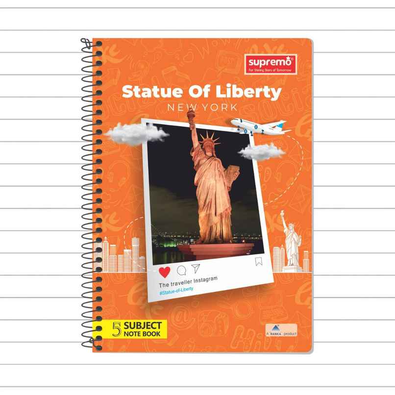 supremo A4 Spiral 6 Subject Single Lined Notebook | 400 Pages | 29.7 x 21 cm | Assorted Designs