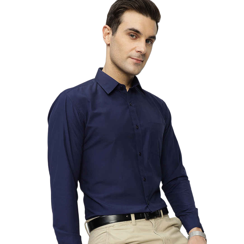 English Navy Men's Polyester Solid Slim Fit Button Closure Formal Shirt | Navy Blue - M