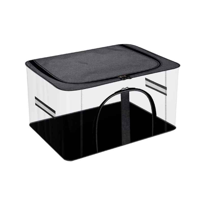 Kuber Industries PVC Transparent Cloth Storage Bag With Handle|Khadi U Zip|Dark Grey