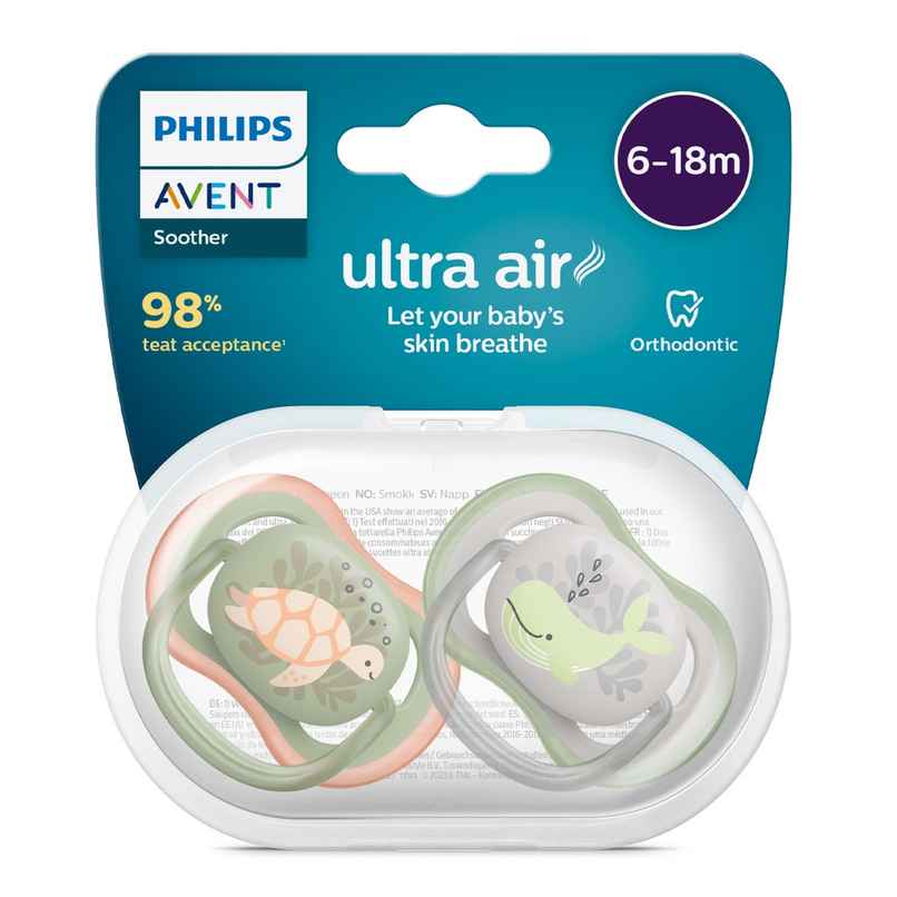 Philips Avent Ultra Air Soother|6-18 m|Extra-large airholes | BPA Free|Orthodontic Nipple|SCF085/60