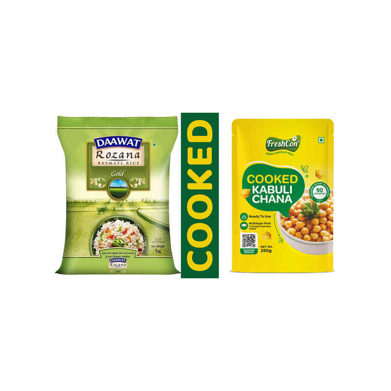 Daawat Rozana Basmati Rice Gold | Medium Grain (1kg) & Freshcon Cooked Rajma | Kidney Beans (250g) Combo Daawat Rozana Basmati Rice Gold | Medium Grain (1kg) & Freshcon Cooked Rajma | Kidney Beans (250g) Combo