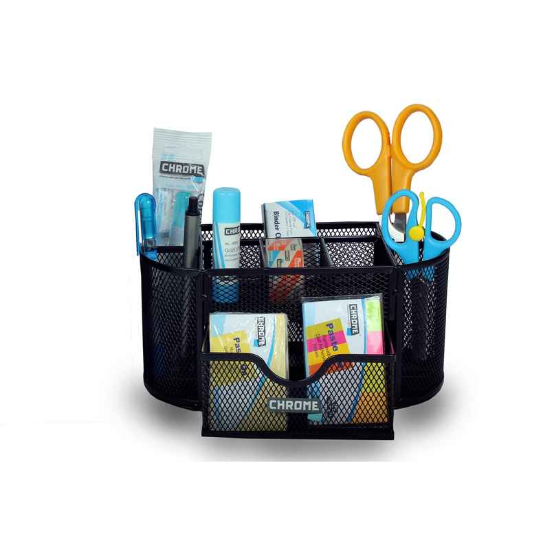 Chrome 9633 Metal Mesh| Useful Mesh Office Supplies Accessories Essentials Caddy With Drawer
