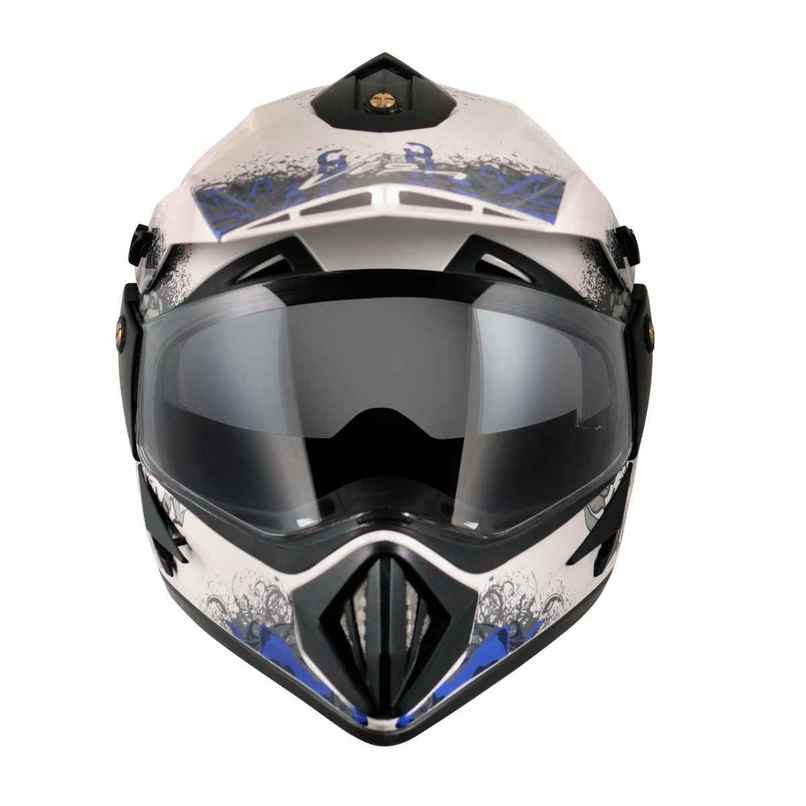 Vega Off Road D/V Gangster Lightweight Full Face Helmet- White M.Blue - L Vega Off Road D/V Gangster Lightweight Full Face Helmet- White M.Blue - L
