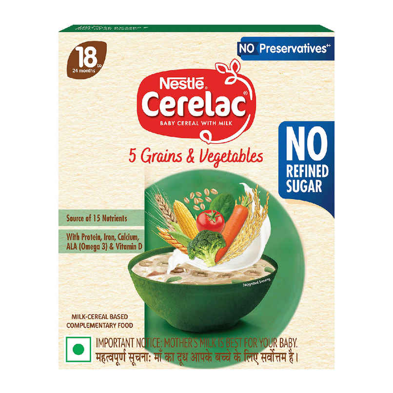 Nestle CERELAC 5 Grains & Vegetables Baby Food Cereal, No Refined Sugar & No Preservatives