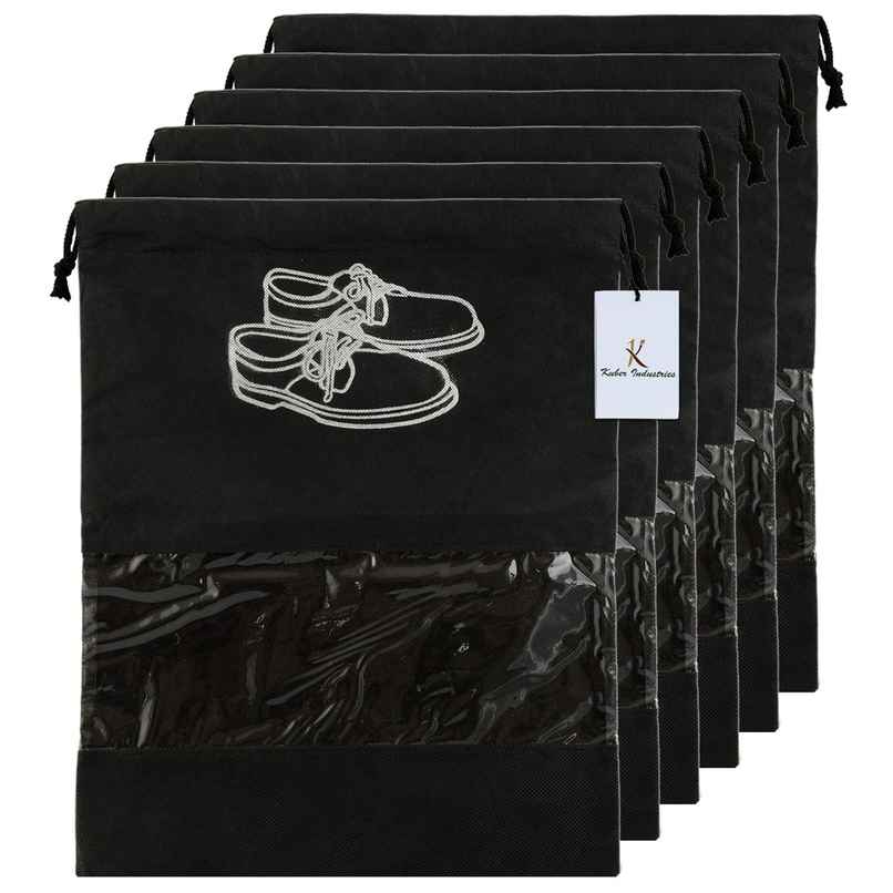 Kuber Industries Pack of 6 Non Woven Shoe Cover/String Bag Organizer with Transparent Window|Black) Kuber Industries Pack of 6 Non Woven Shoe Cover/String Bag Organizer with Transparent Window|Black)