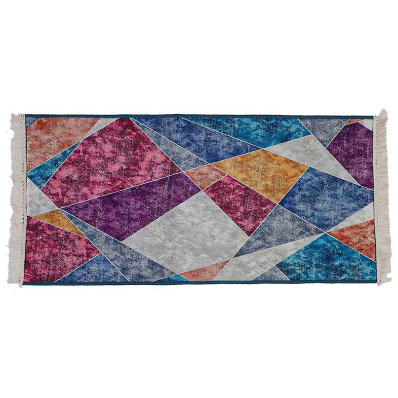 Status Ice Velvet Mat Floor Runner | 2 ft x 4 ft | Pink, Blue & Mustard