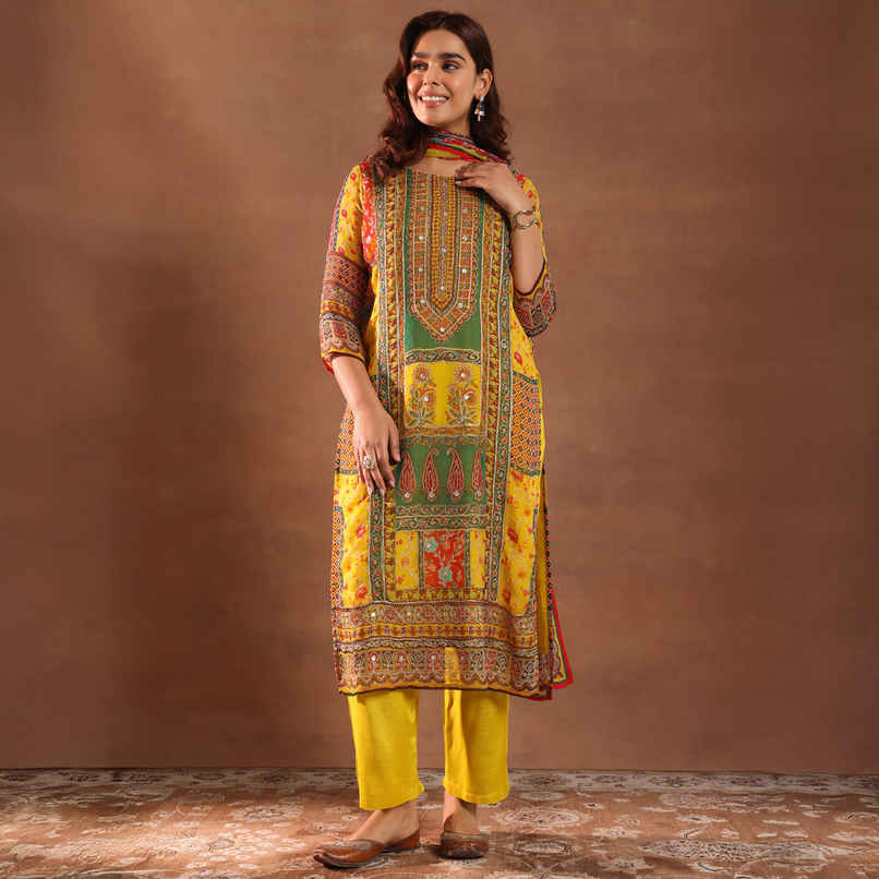 Libas Printed Silk Blend Straight Suit With Dupatta | 49333R | Multi - XL