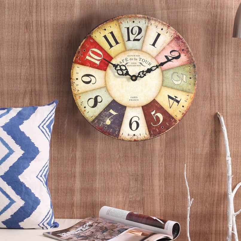 Casacraft by Pepperfry Multicolor Engineered Wood Caf De La Tour Modern Wall Clock