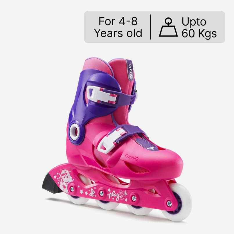 Decathlon | Oxelo Kids Skating Shoes Inline Size Adjustable | Pink - UK11.5C - UK13C