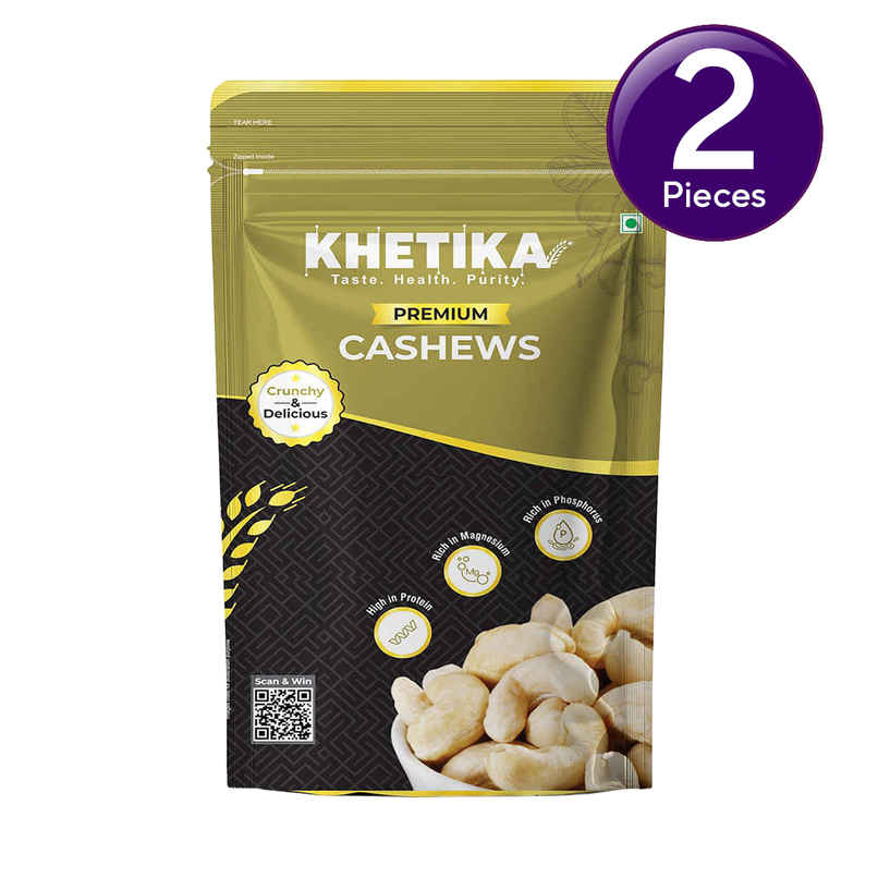 Khetika Premium Cashews | Kaju Whole | Unpolished | Rich in Fiber Combo Khetika Premium Cashews | Kaju Whole | Unpolished | Rich in Fiber Combo