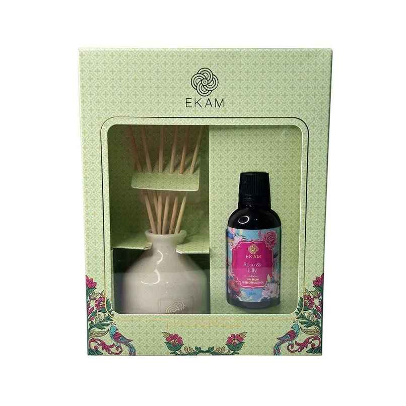 EKAM Reed Diffuser Gift Set| Festive Collection| 435 g | Rose & Lily | Luxury Home Fragrance EKAM Reed Diffuser Gift Set| Festive Collection| 435 g | Rose & Lily | Luxury Home Fragrance