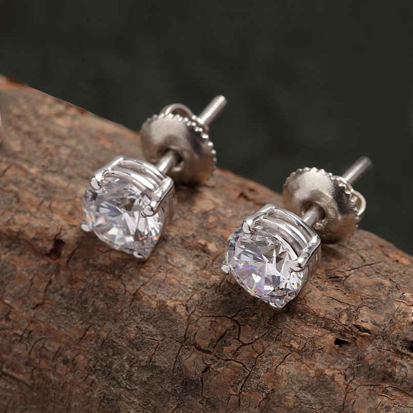 Clara 925 Sterling Silver Swiss Zirconia 6.5 mm Earring With Screw Back