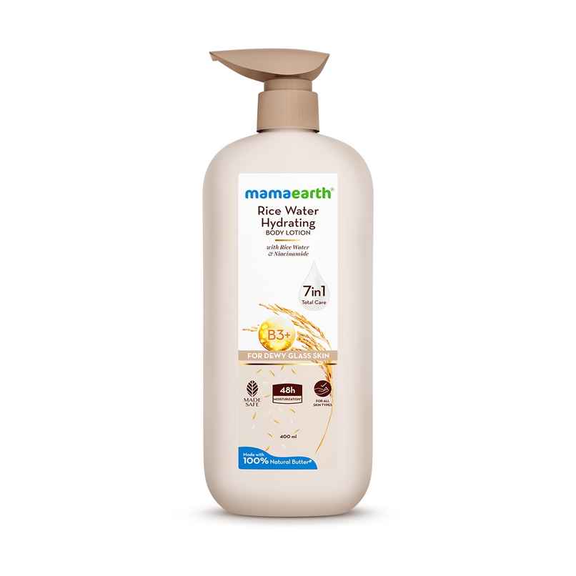 Mamaearth Rice Water Hydrating Body Lotion 48 Hrs Moisturization Nourishes Skin 7in1 Total Care