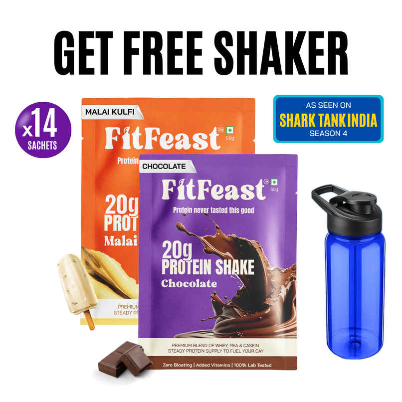 FitFeast Protein Shake Sachet Assorted 20g Protein (Pack of 14) (with free shaker)