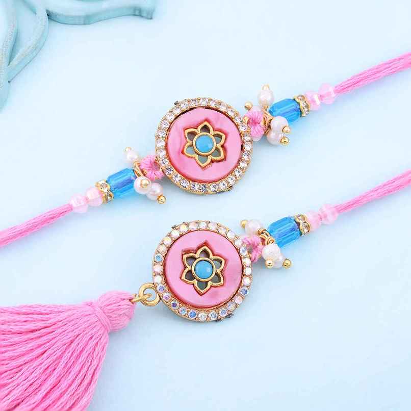 Bhaiya Bhabhi Rakhi Set | Pink Pearl | Pack of 2 | Floweraura Bhaiya Bhabhi Rakhi Set | Pink Pearl | Pack of 2 | Floweraura