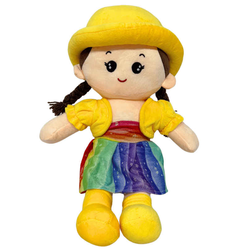 Toytales Soft Toy Doll With Yellow Hat & Rainbow Dress 45 cm | Plushie For Girls Kids | Plush Toy Toytales Soft Toy Doll With Yellow Hat & Rainbow Dress 45 cm | Plushie For Girls Kids | Plush Toy