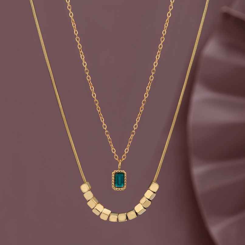 Carlton London Gold Plated with Glass Bead Layered Necklace | FJN4889