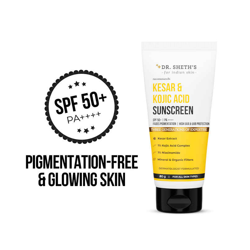 Dr. Sheth'S Kesar & Kojic Acid Oil Free Sunscreen Spf 50+ Pa++++Reduces Pigmentation, For Oily Skin