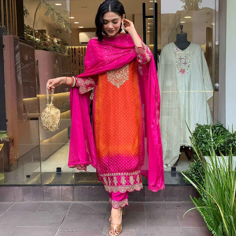 GoSriKi Women's Rayon Blend Straight Embroidered Kurta with Pant & Dupatta | LASIVAN | Pink - L GoSriKi Women's Rayon Blend Straight Embroidered Kurta with Pant & Dupatta | LASIVAN | Pink - L