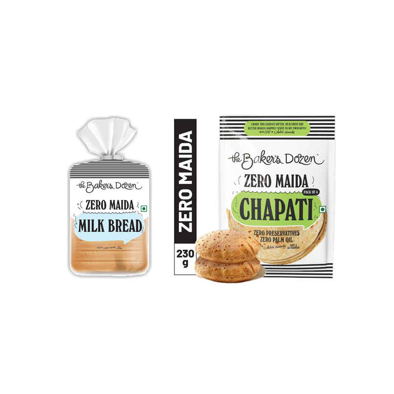 The Baker'S Dozen Zero Maida Milk Bread | Atta Bread | Sandwich Bread | Gourmet | Clean Label (180g) & The Baker'S Dozen Zero Maida Chapati Made From Atta | Wheat Chapati | Ready To Eat | Ready To Cook (230g) Combo The Baker'S Dozen Zero Maida Milk Bread | Atta Bread | Sandwich Bread | Gourmet | Clean Label (180g) & The Baker'S Dozen Zero Maida Chapati Made From Atta | Wheat Chapati | Ready To Eat | Ready To Cook (230g) Combo
