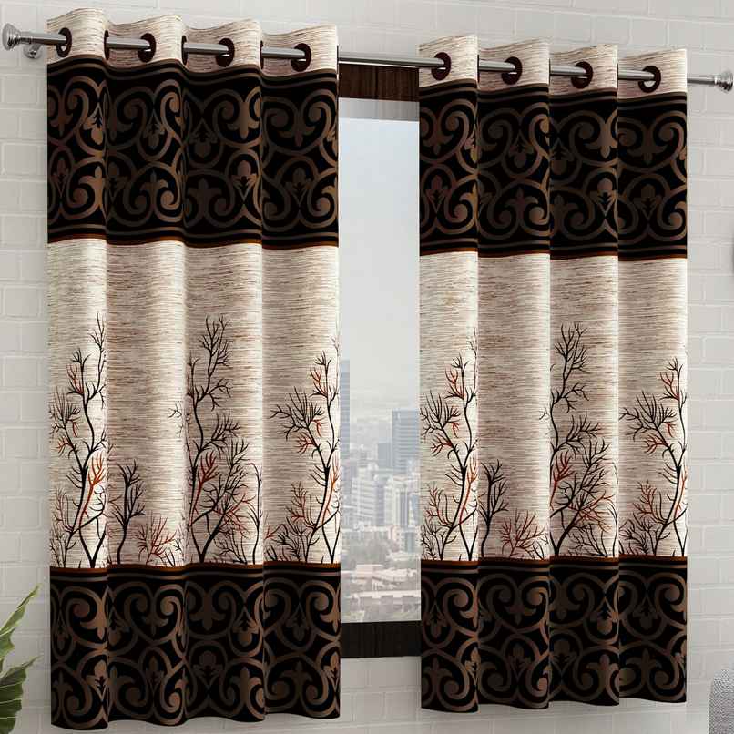 Story@Home 200 GSM Polyester Abstract 2 Piece Window Curtain | Cream & Brown
