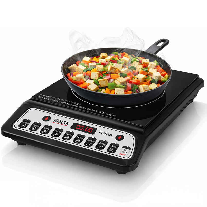 Inalsa 1600W Induction Cooktop with Smart Push Control,Pan Sensor,Variable Timer,Rapid Cook