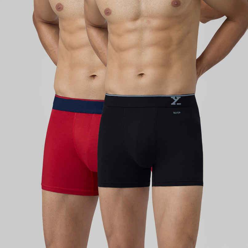 XYXX Men's Traq Cotton Solid Trunks Pack of 2, Black and Tango Red| L