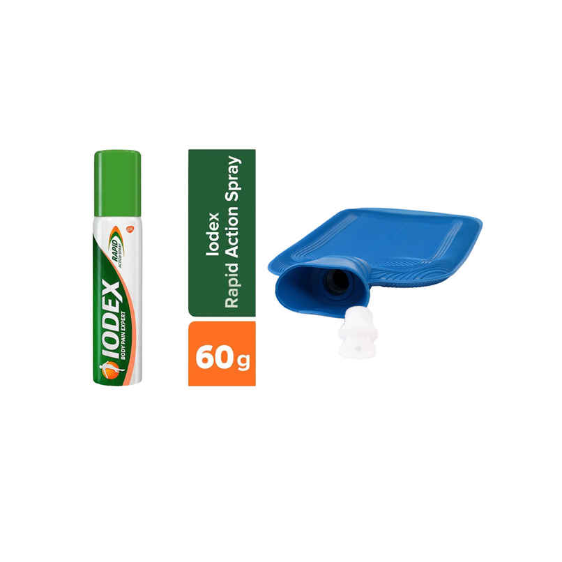 Iodex Rapid Action Pain Relief Spray (60g) & Capsicum Hot Bag-Rubber Water Based - Assorted (1pc) Combo
