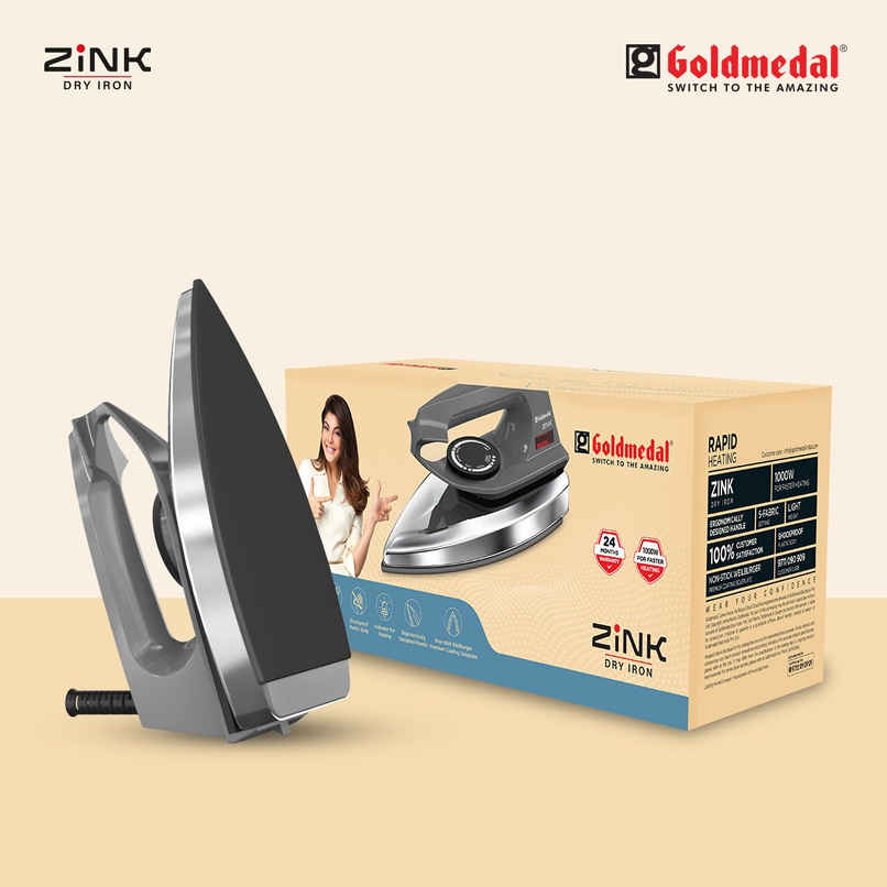 Goldmedal Optra DX 1000W Dry Iron, Non stick Weilburger Premium Coated Soleplate | Red & White
