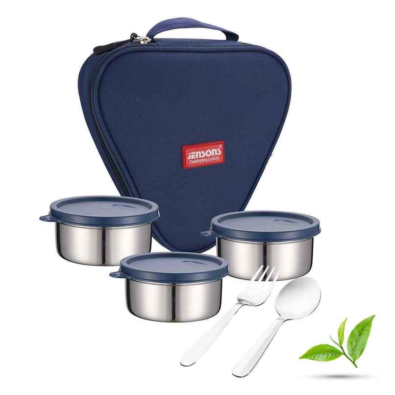 Jensons Stainless Steel Easy Trio Meal Lunch Box Dabbi 350ml x 3 Jensons Stainless Steel Easy Trio Meal Lunch Box Dabbi 350ml x 3