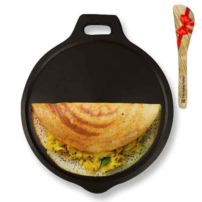 The Indus Valley Super Smooth Cast Iron Tawa With Free Wooden Spatula The Indus Valley Super Smooth Cast Iron Tawa With Free Wooden Spatula