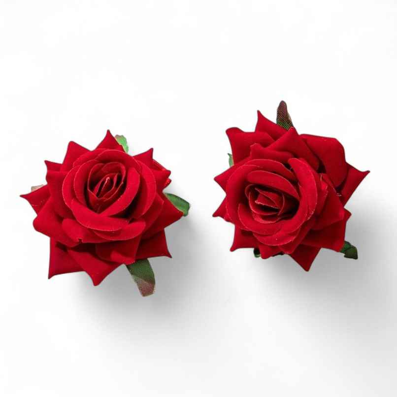 Chronex 2 Pcs Red Rose Flower Hair Clips | Non Slip Clip Hair Accessories | Red