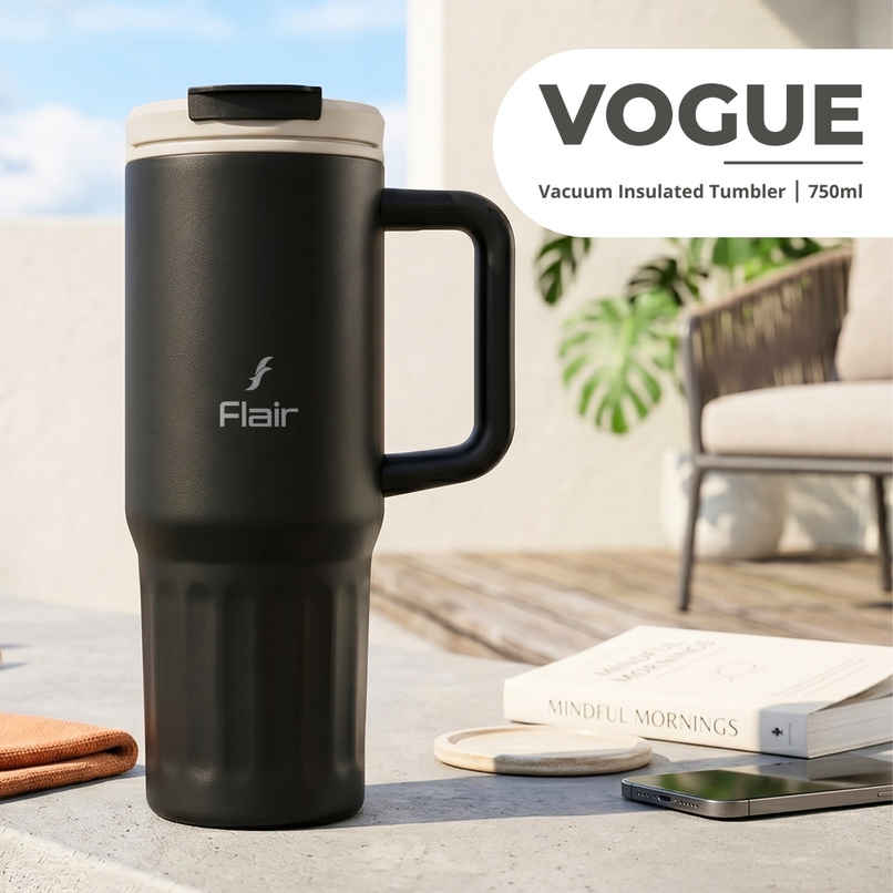 FLAIR Vogue Insulated Stainless Steel Tumbler with Lid | Black - 750 ml FLAIR Vogue Insulated Stainless Steel Tumbler with Lid | Black - 750 ml