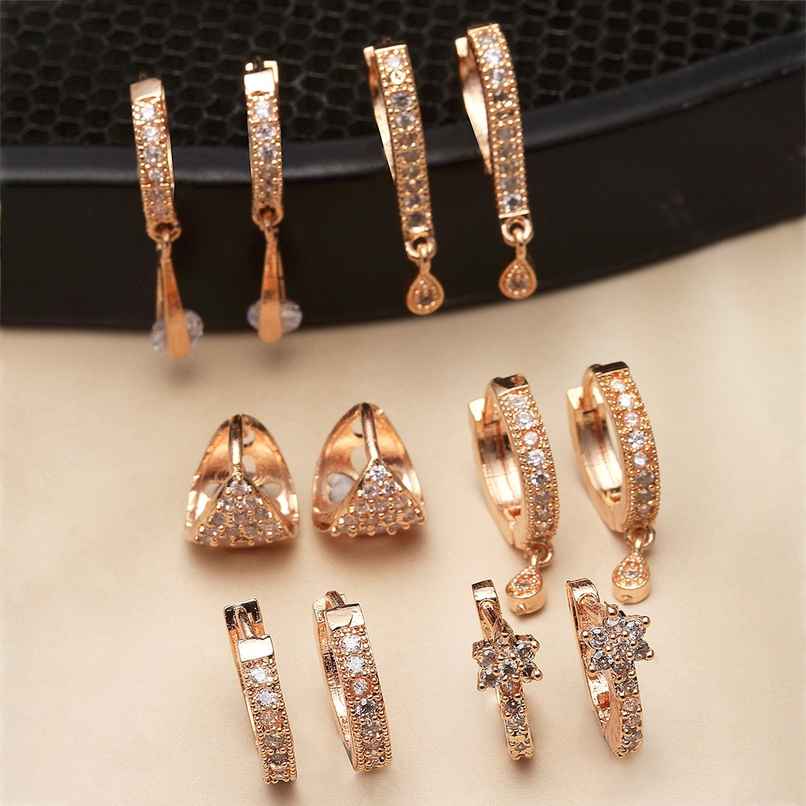 Zeneme Pack Of 6 Rose Gold-Plated Teardrop Shaped Drop Earrings For Women & Girls