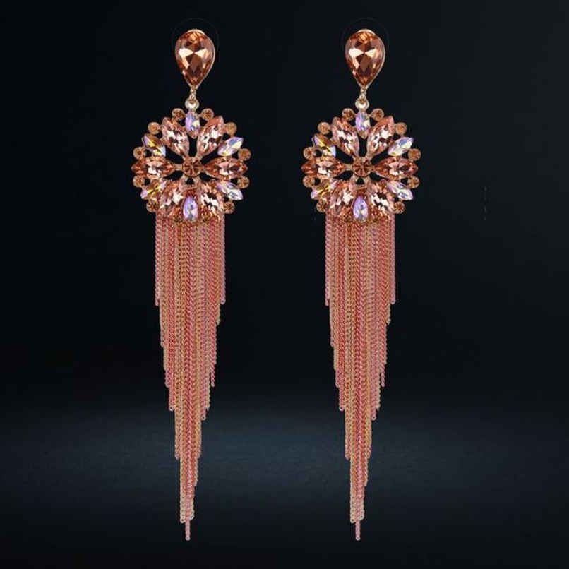 YouBella Jewellery Crystal Tassel Handmade Earrings For Girls And Women - Peach