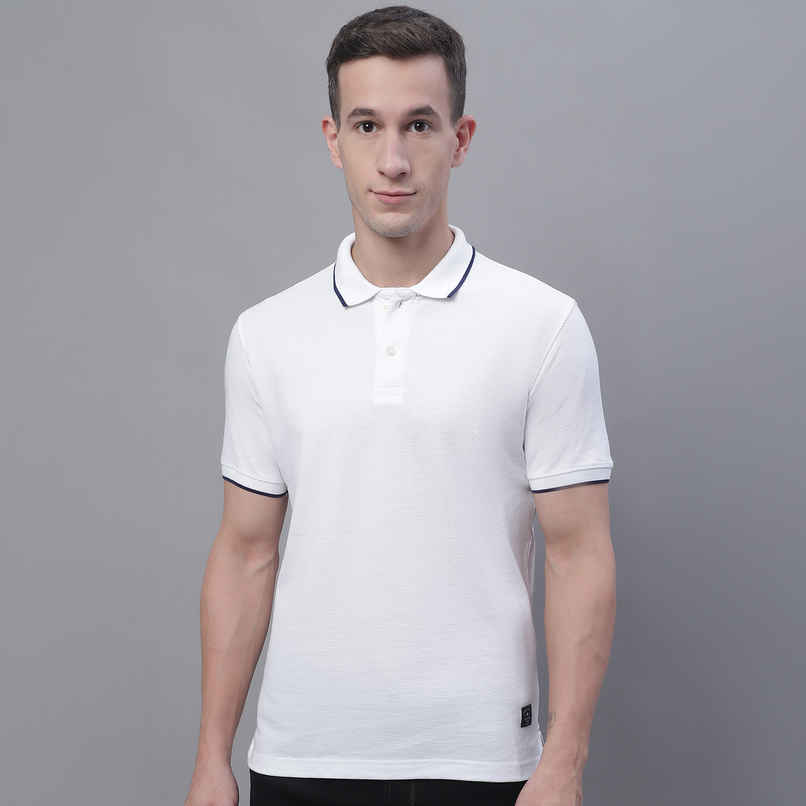 Cantabil Men's Polo Collar Cotton T-shirt | White - 2XL