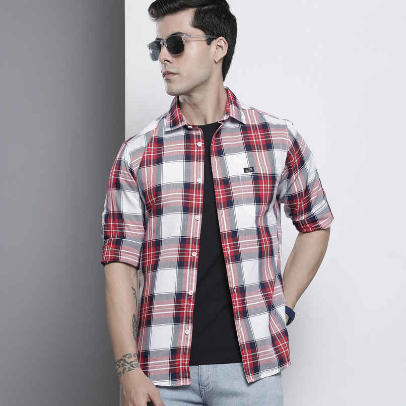 The Indian Garage Co Men's Regular Fit Checkered Casual Shirt | Red - 2XL
