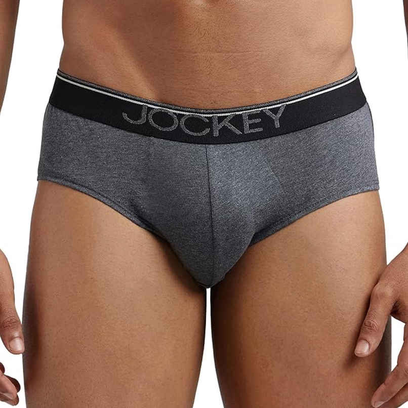 Jockey 8037 Men's Super Combed Cotton Underwear Solid Brief|Ultrasoft Waistband | Grey-L