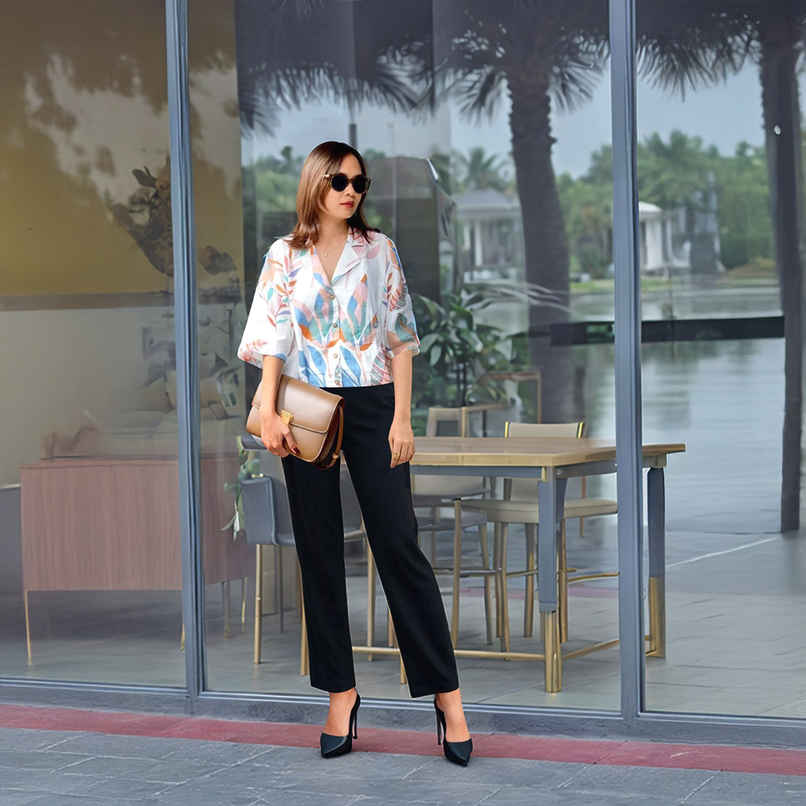 GoSriKi Women's Floral Printed Rayon Regular Fit Top | DIGOD | White - S