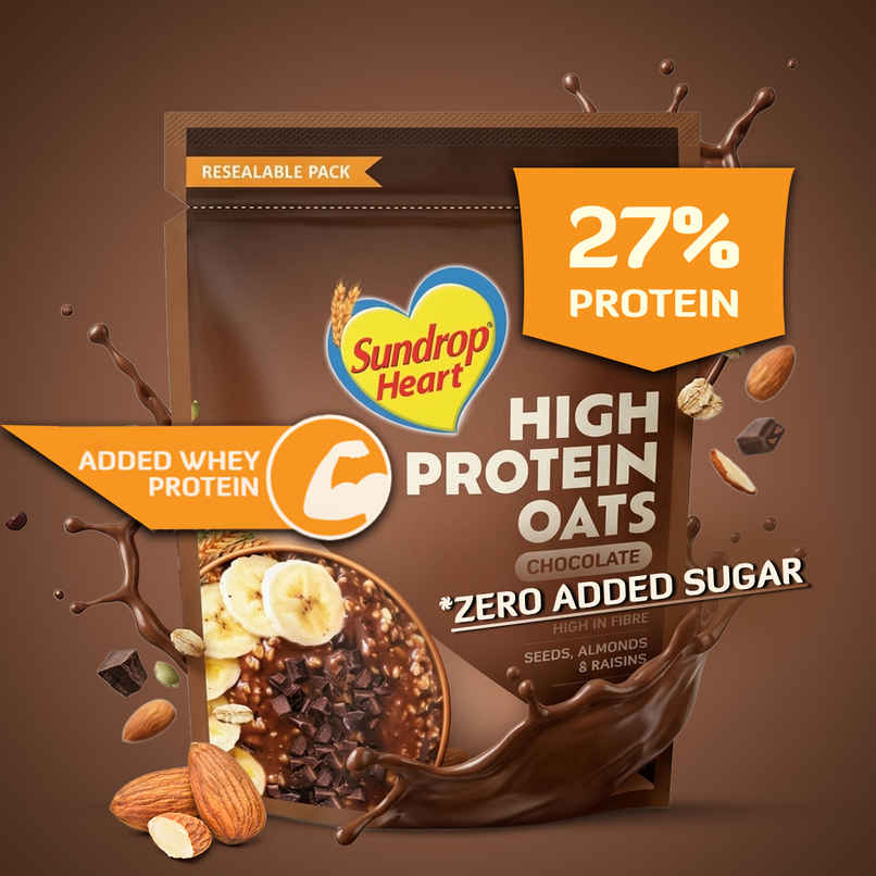 Sundrop Heart High Protein Oats, Zero Sugar Added, Whey Protein Added, Chocolate